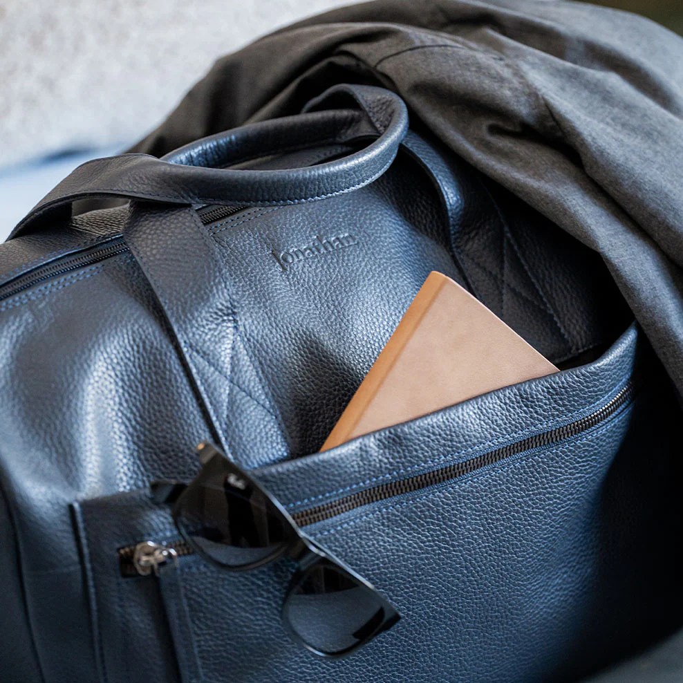 Personalised Leather Overnight Bag - Navy - Image 5