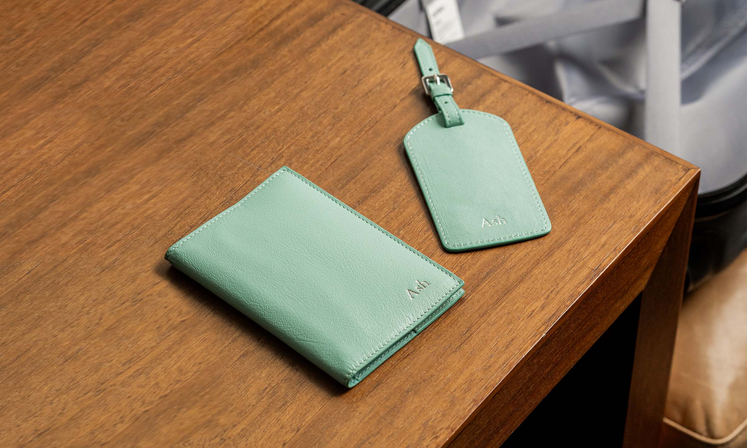 Personalised Leather Passport & Luggage Tag Set - Tiffany Blue