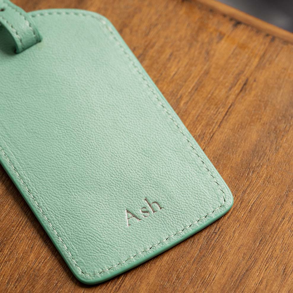 Personalised Leather Passport & Luggage Tag Set - Tiffany Blue - Image 3