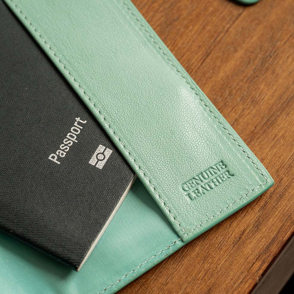 Personalised Leather Passport & Luggage Tag Set - Tiffany Blue - Image 4