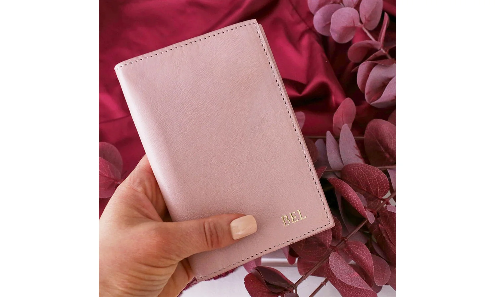 Personalised Leather Passport Holder - Blush