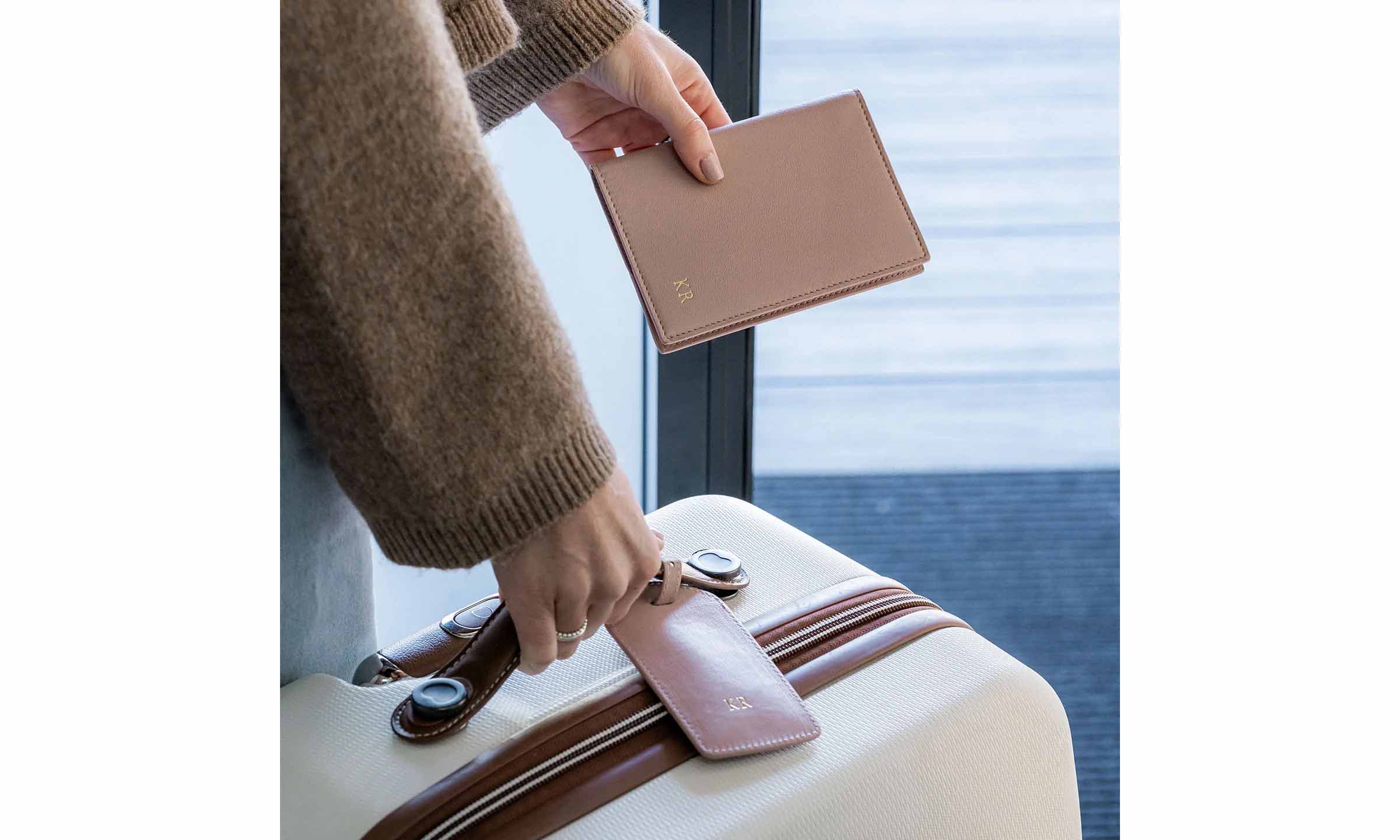 Personalised Leather Passport & Luggage Tag Set - Blush