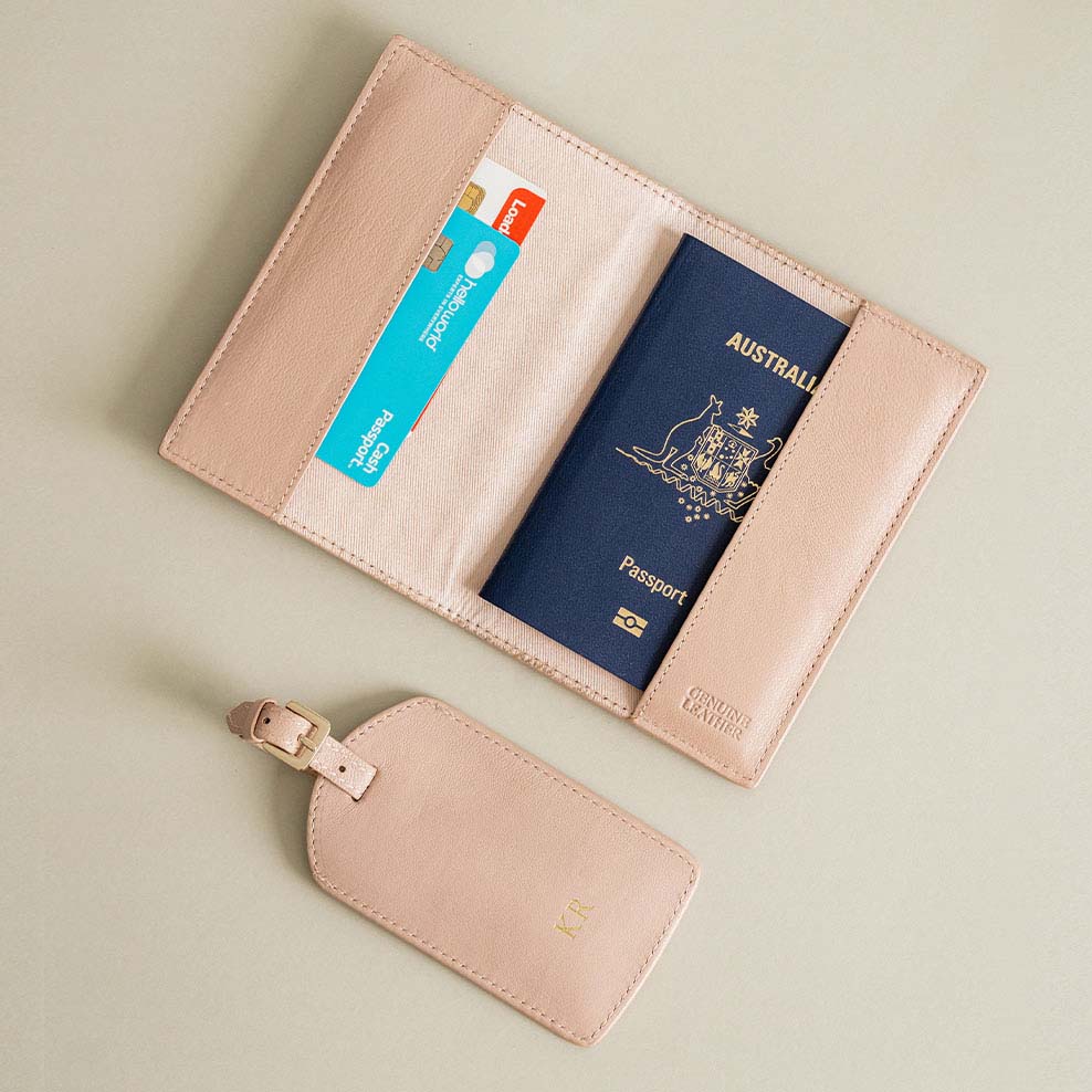 Personalised Leather Passport & Luggage Tag Set - Blush - Image 2