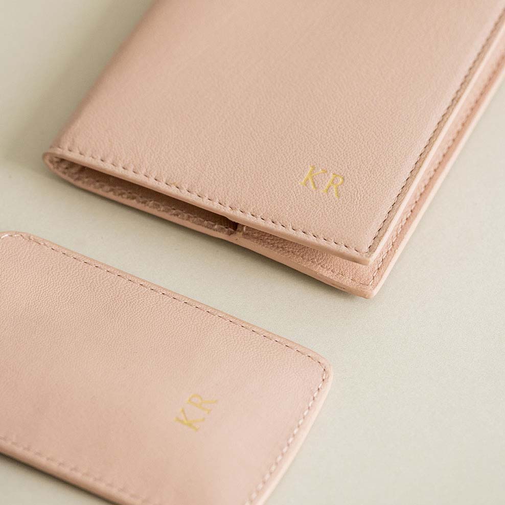Personalised Leather Passport & Luggage Tag Set - Blush - Image 3