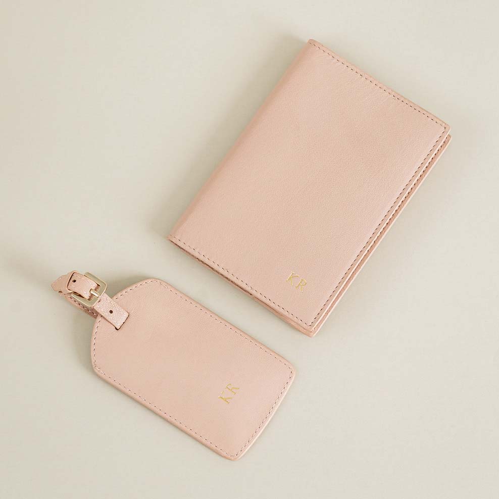 Personalised Leather Passport & Luggage Tag Set - Blush - Image 4