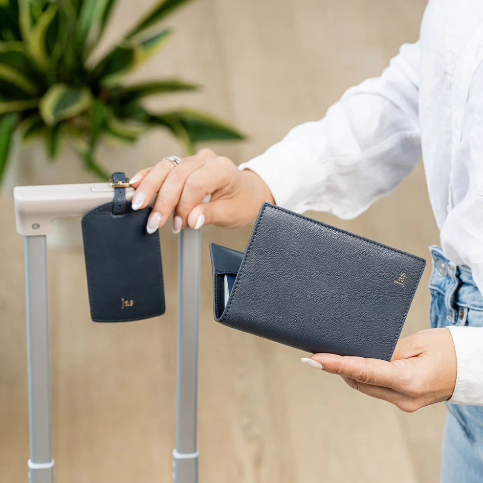 Personalised Leather Passport & Luggage Tag Set - Navy - Image 4