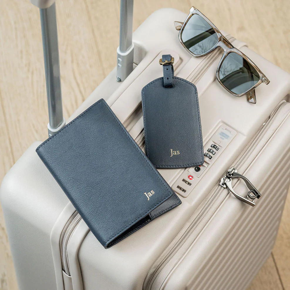 Personalised Leather Passport & Luggage Tag Set - Navy - Image 5