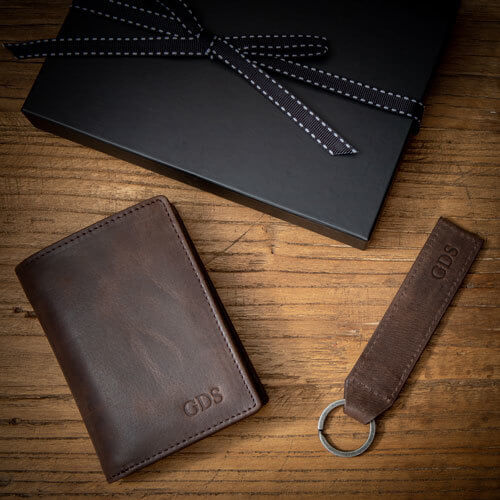 Personalised Leather Portrait Wallet & Keyring - Brown - Image 2