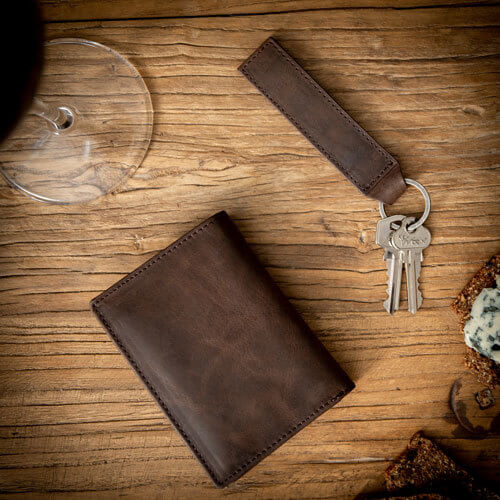 Personalised Leather Portrait Wallet & Keyring - Brown - Image 4
