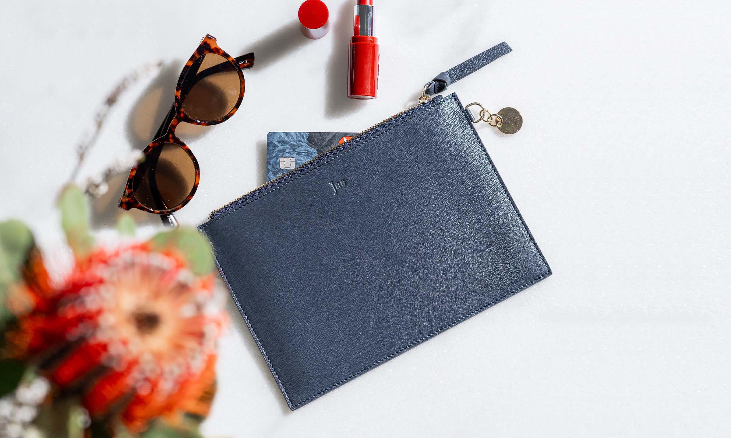 Personalised Leather Pouch - Navy