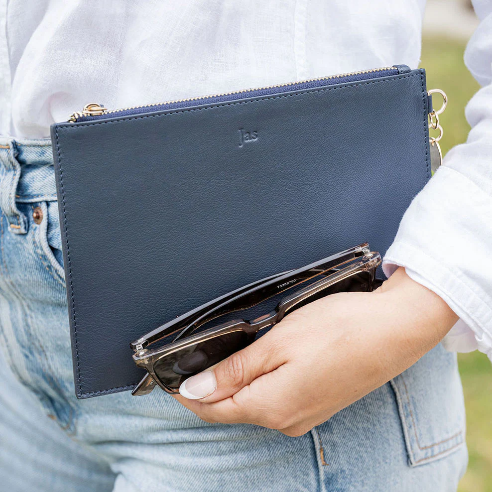 Personalised Leather Pouch - Navy - Image 3