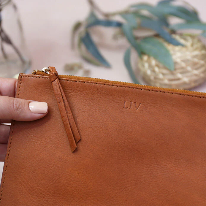 Personalised Leather Pouch - Tan - Image 2