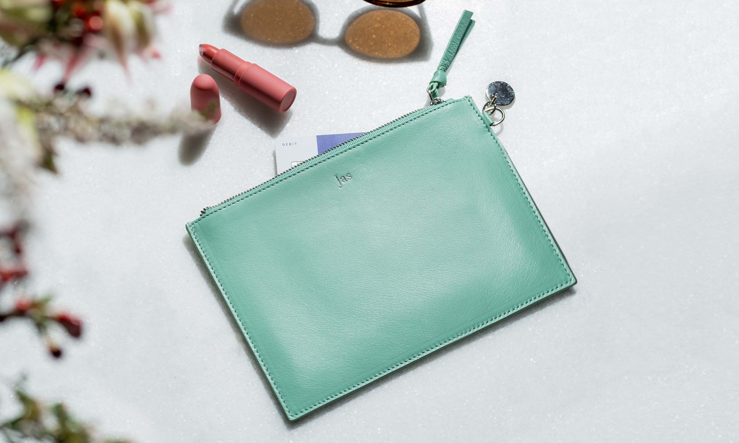 Personalised Leather Pouch - Tiffany Blue