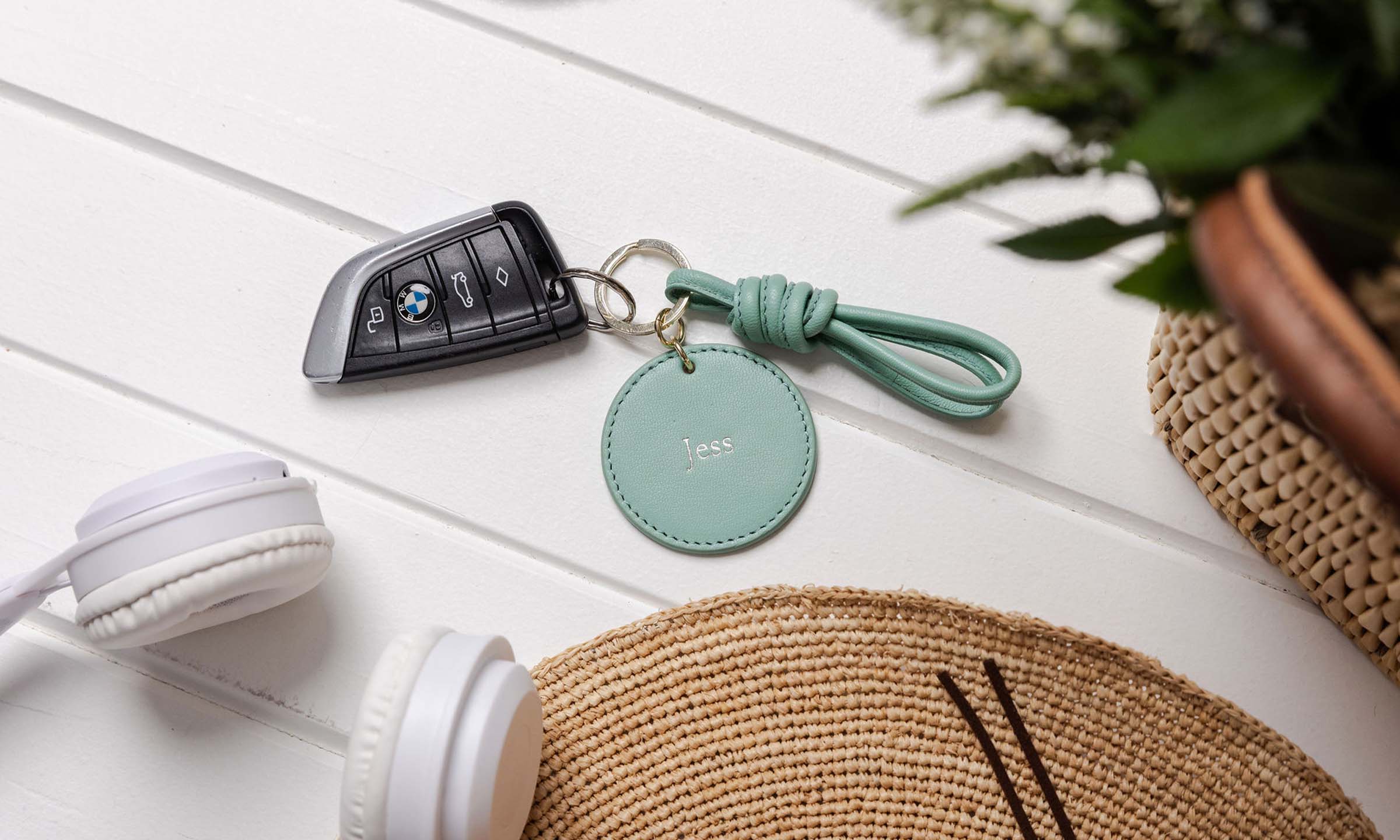 Personalised Leather Rope Keyring - Tiffany Blue
