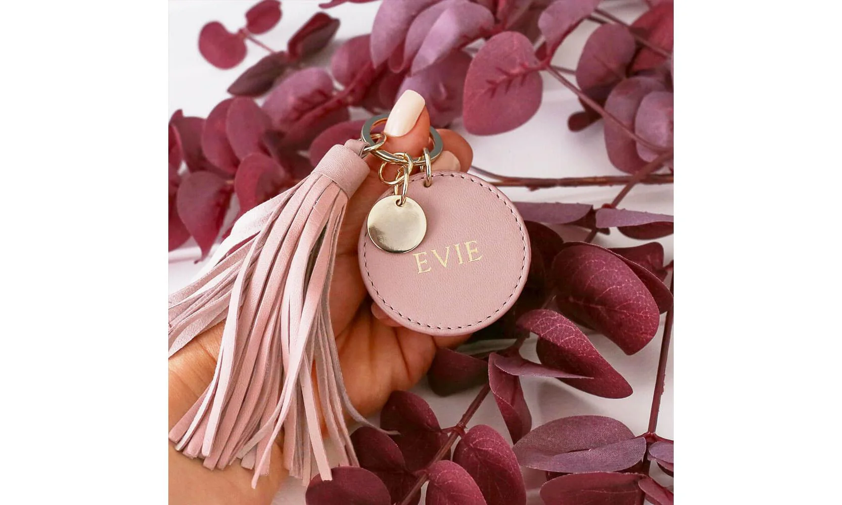 Personalised Leather Tassel Keyring - Blush