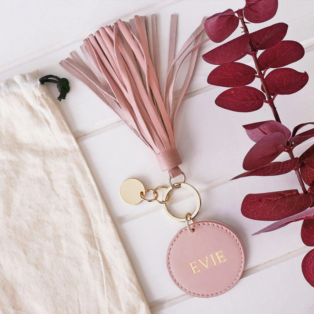 Personalised Leather Tassel Keyring - Blush - Image 2