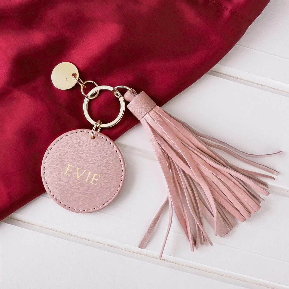 Personalised Leather Tassel Keyring - Blush - Image 3