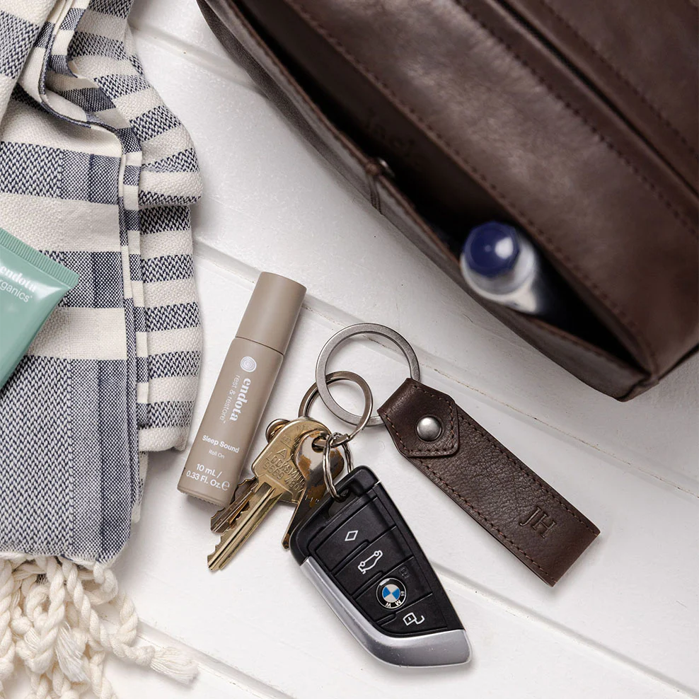 Personalised Leather Toiletries Bag & Keyring - Brown - Image 5