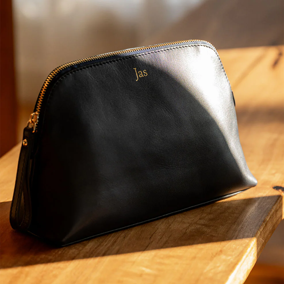 Personalised Leather Toiletry Bag - Navy - Image 2