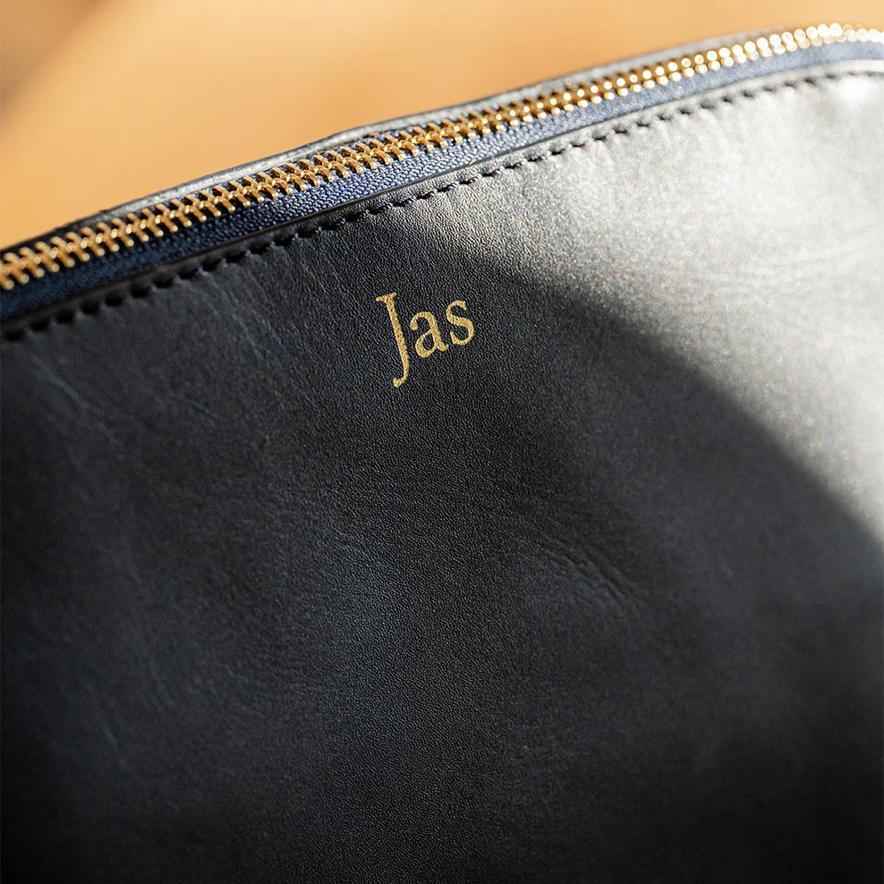 Personalised Leather Toiletry Bag - Navy - Image 3