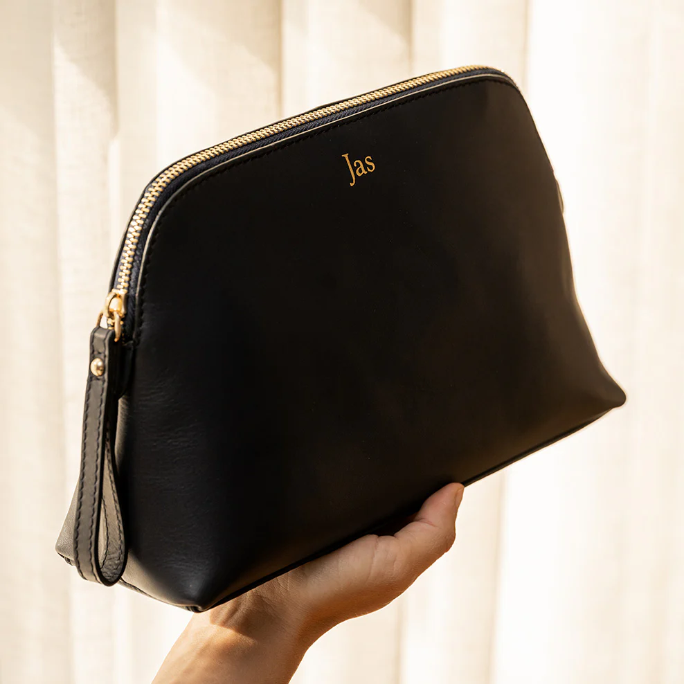 Personalised Leather Toiletry Bag - Navy - Image 4