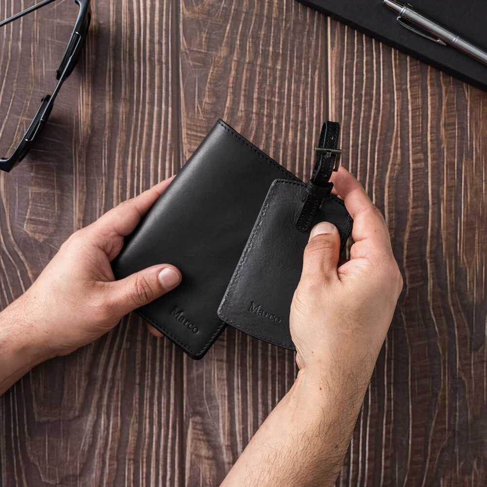 Personalised Leather Travel Set - Black - Image 6