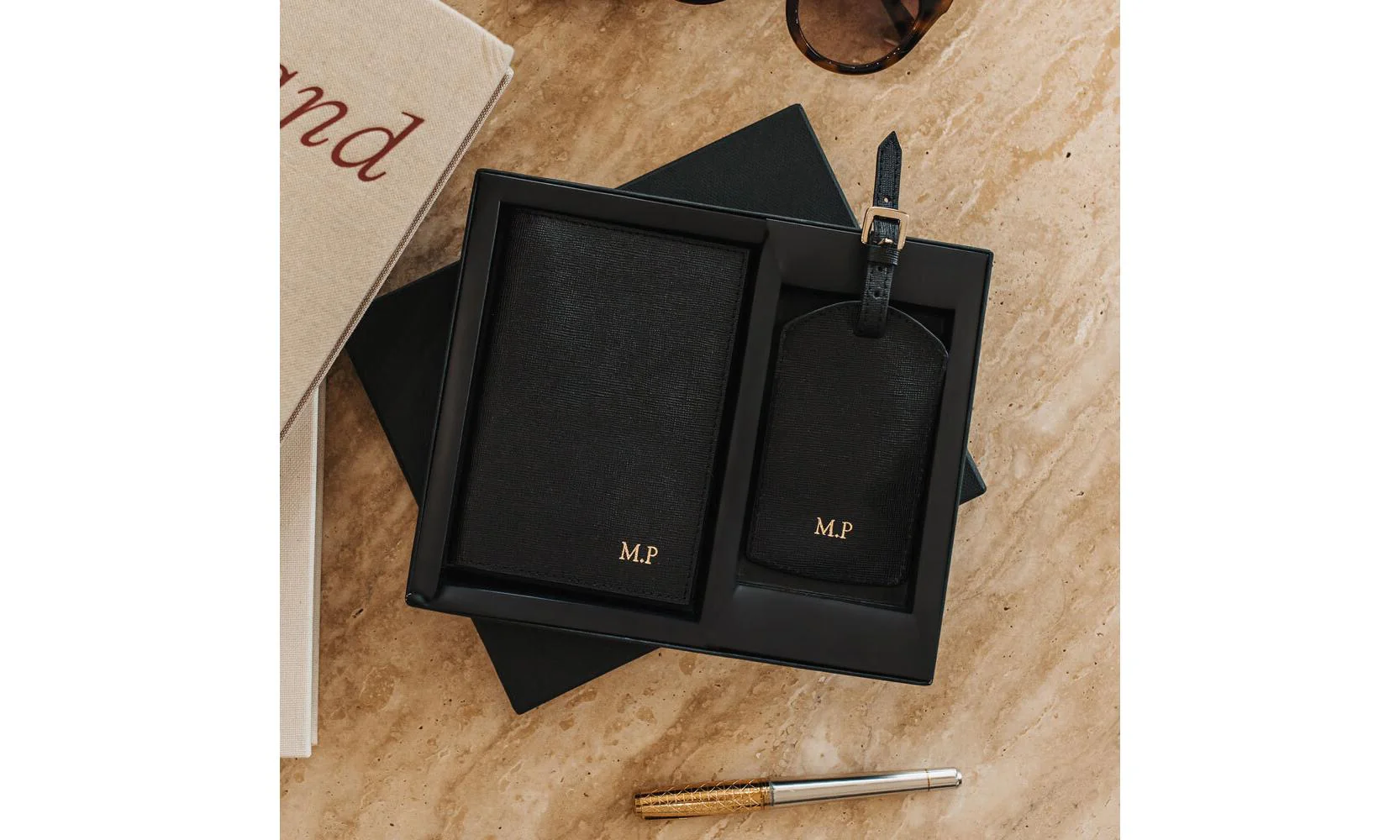 Personalised Leather Travel Set - Black Saffiano