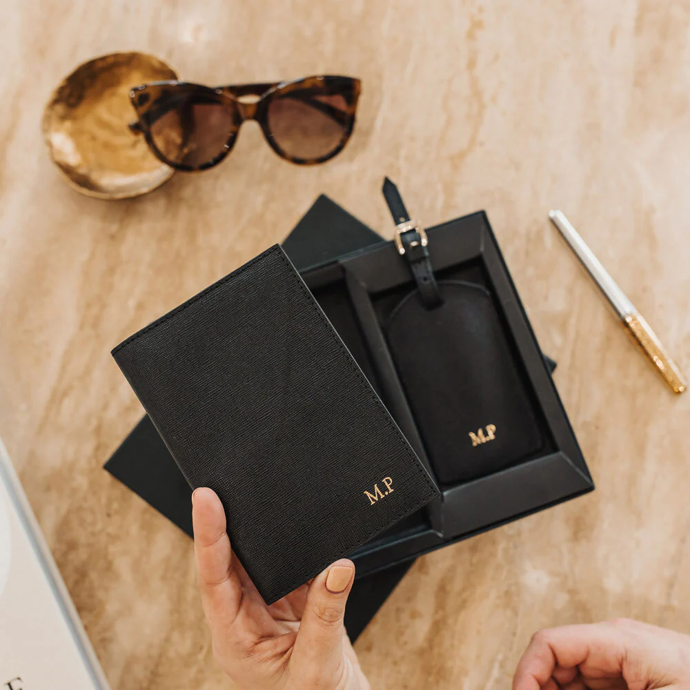 Personalised Leather Travel Set - Black Saffiano - Image 4