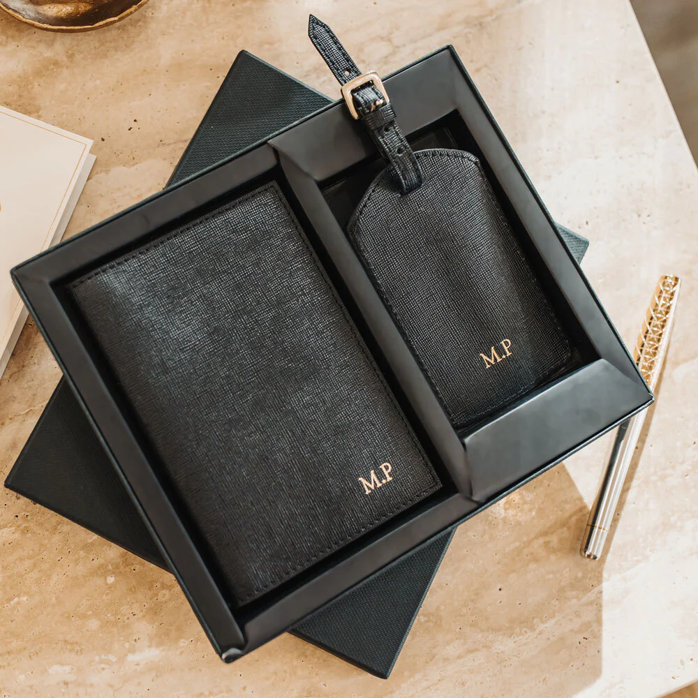 Personalised Leather Travel Set - Black Saffiano - Image 5