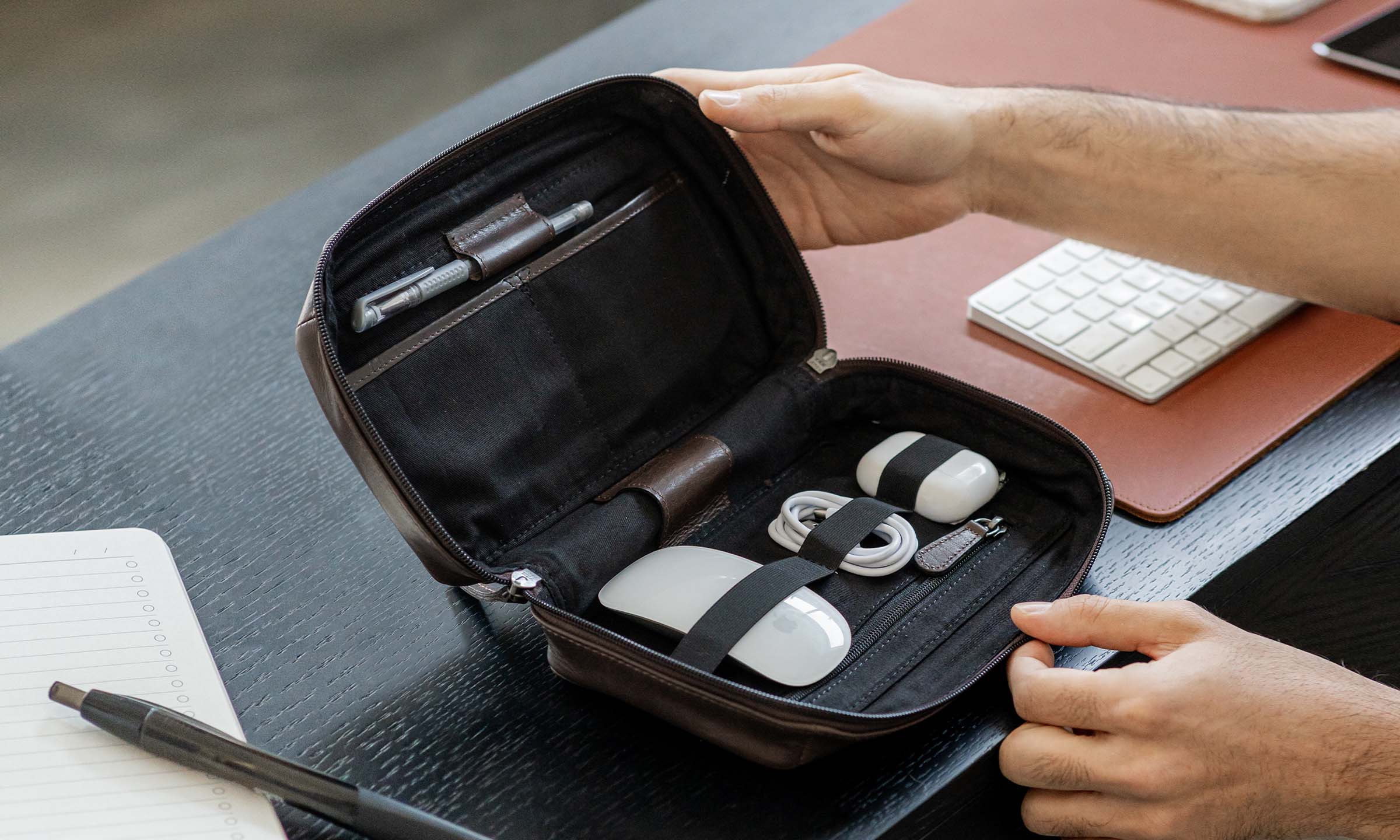 Personalised Leather Travel Tech Case Brown