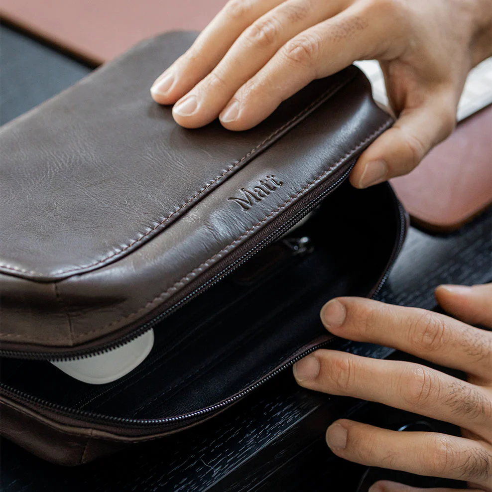 Personalised Leather Travel Tech Case Brown - Image 2