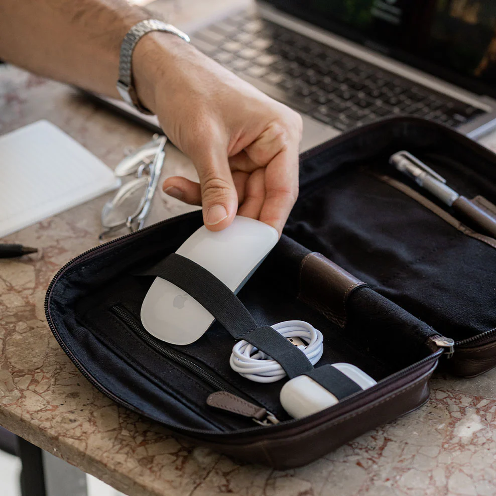 Personalised Leather Travel Tech Case Brown - Image 3