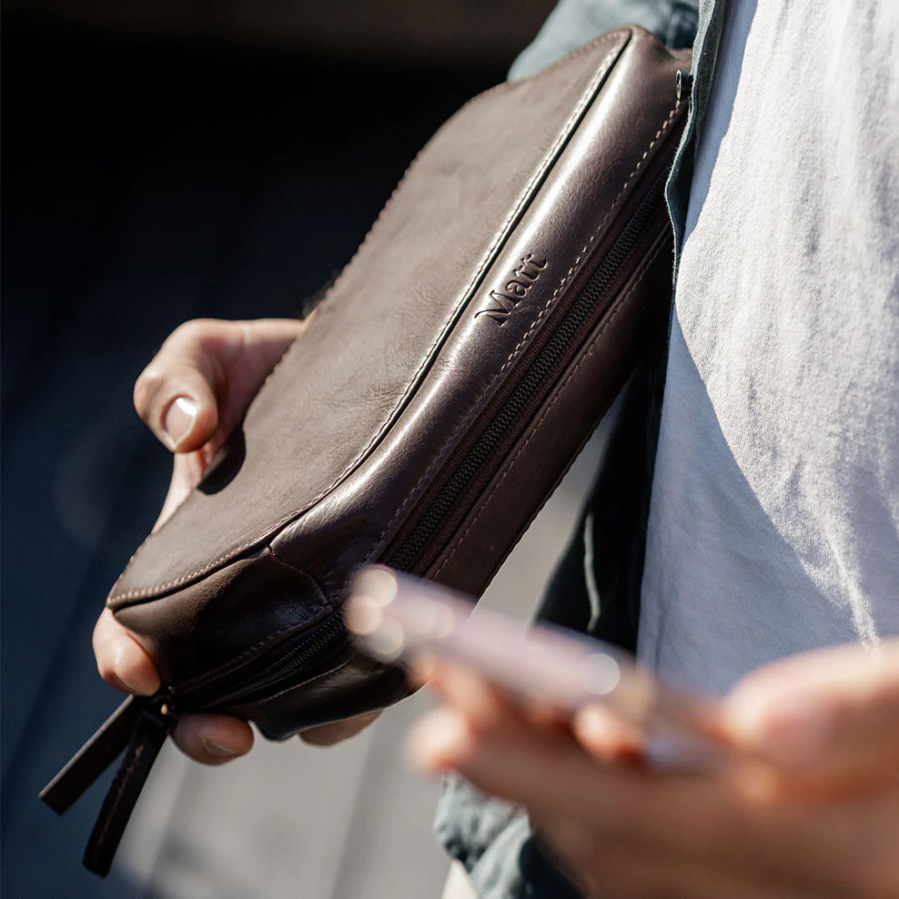 Personalised Leather Travel Tech Case Brown - Image 4