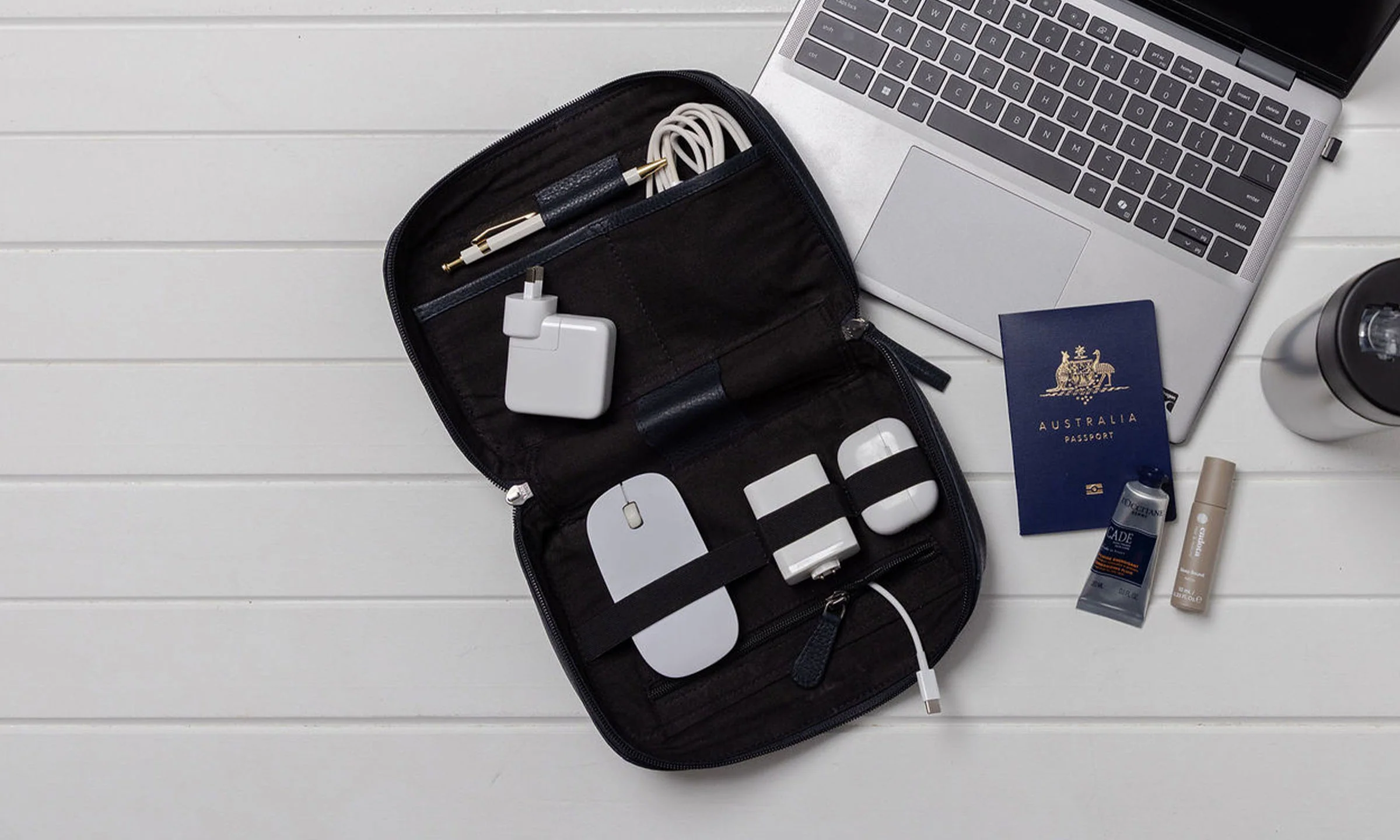 Personalised Leather Travel Tech Organiser - Navy