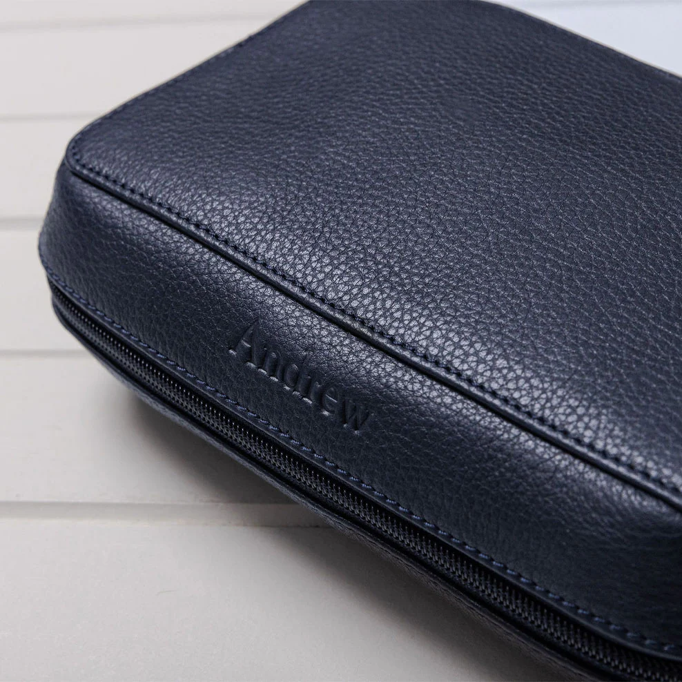 Personalised Leather Travel Tech Organiser - Navy - Image 2
