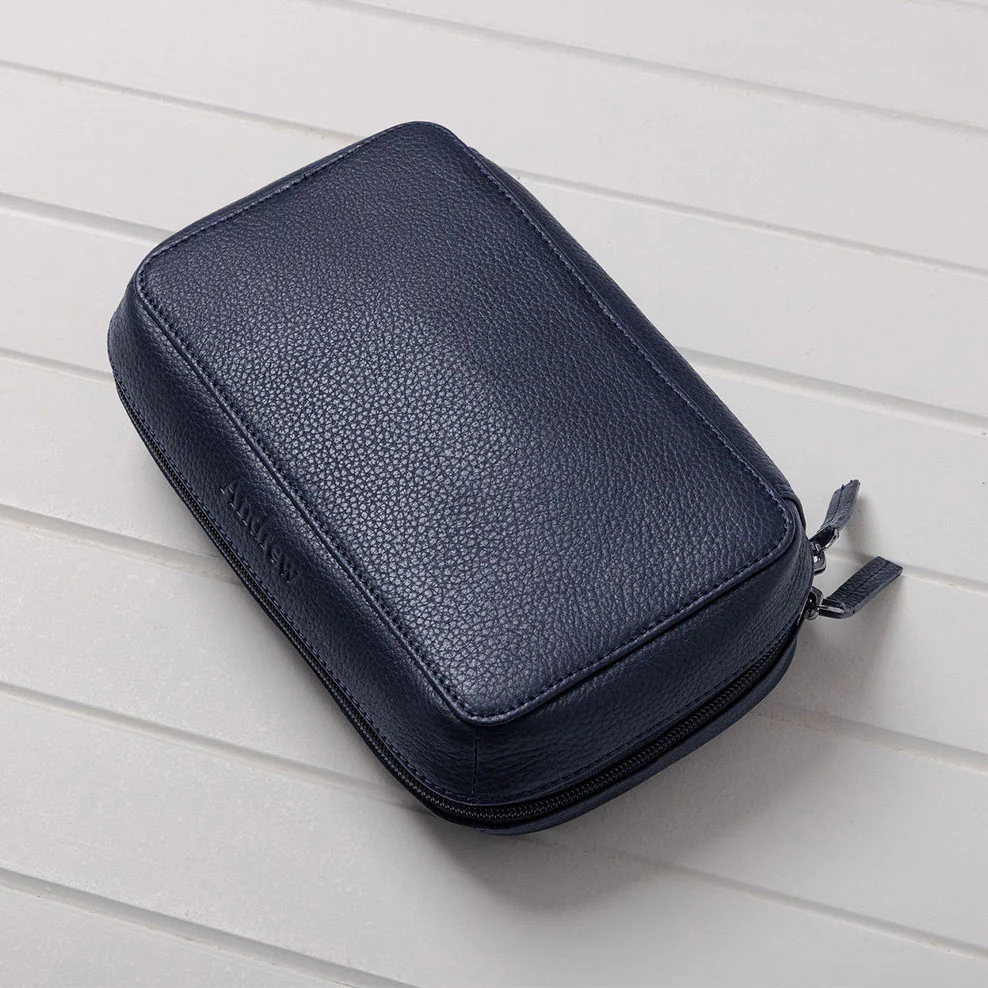 Personalised Leather Travel Tech Organiser - Navy - Image 3