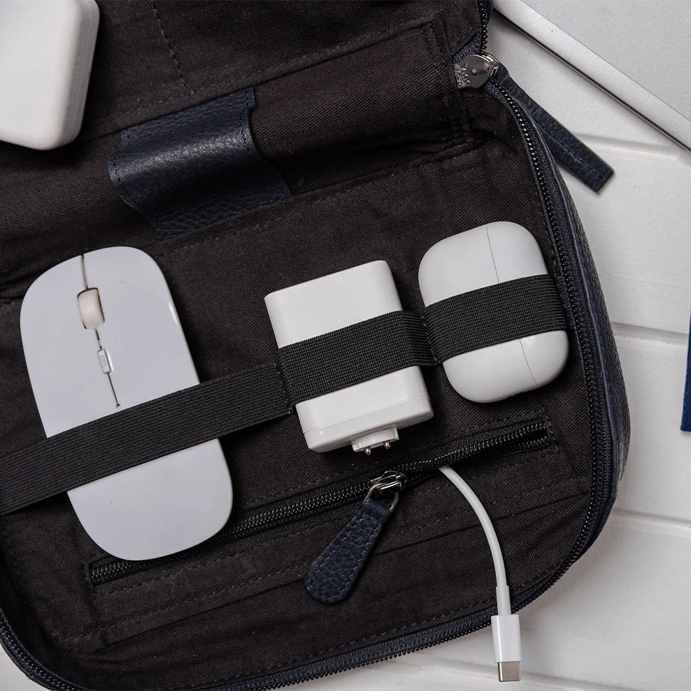 Personalised Leather Travel Tech Organiser - Navy - Image 4