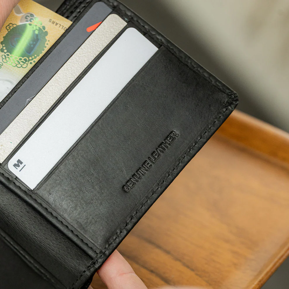 Personalised Leather Wallet & Keyring Set - Black - Image 3