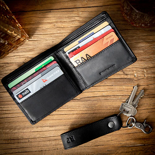 Personalised Leather Wallet & Keyring Set - Black - Image 5