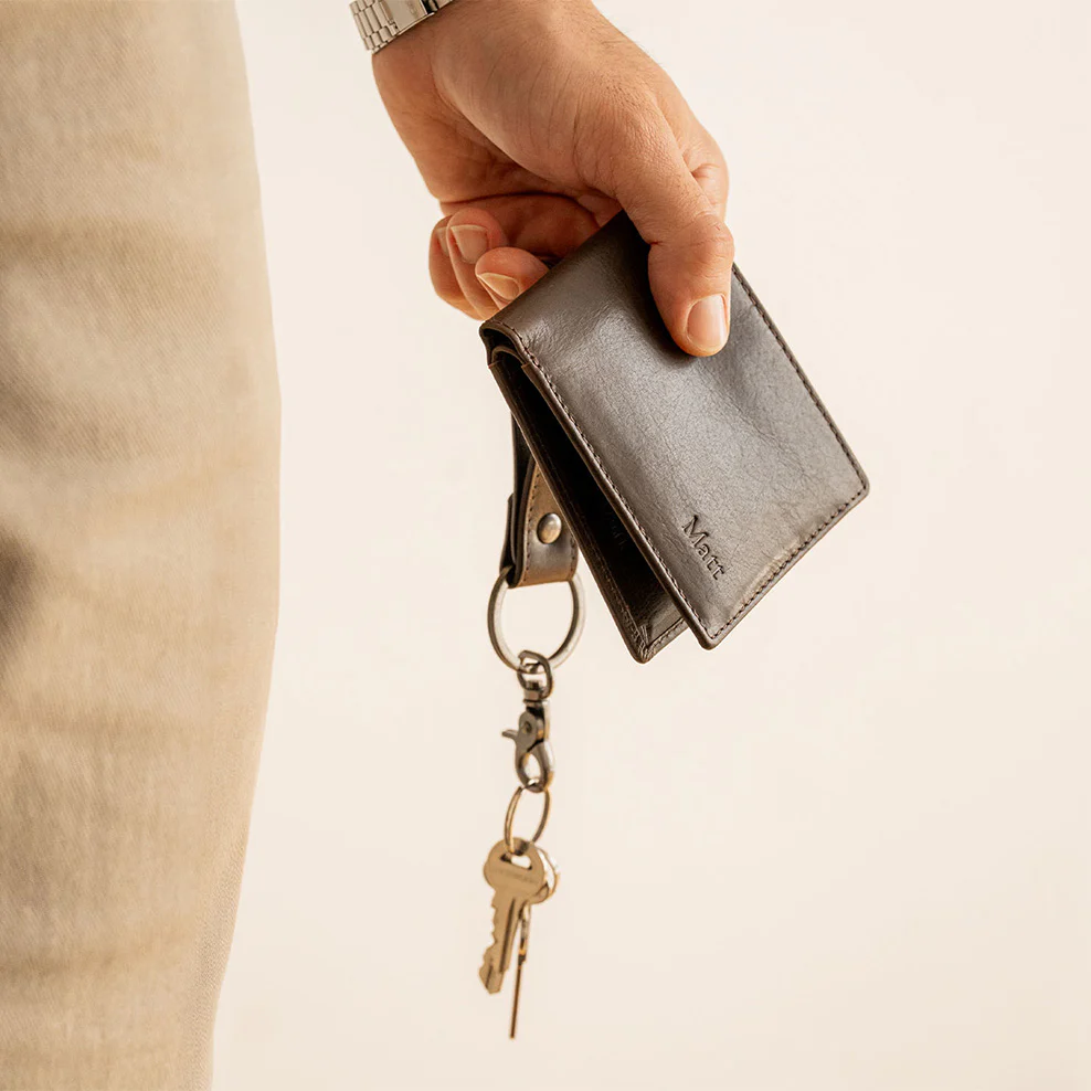 Personalised Leather Wallet & Keyring Set - Brown - Image 3