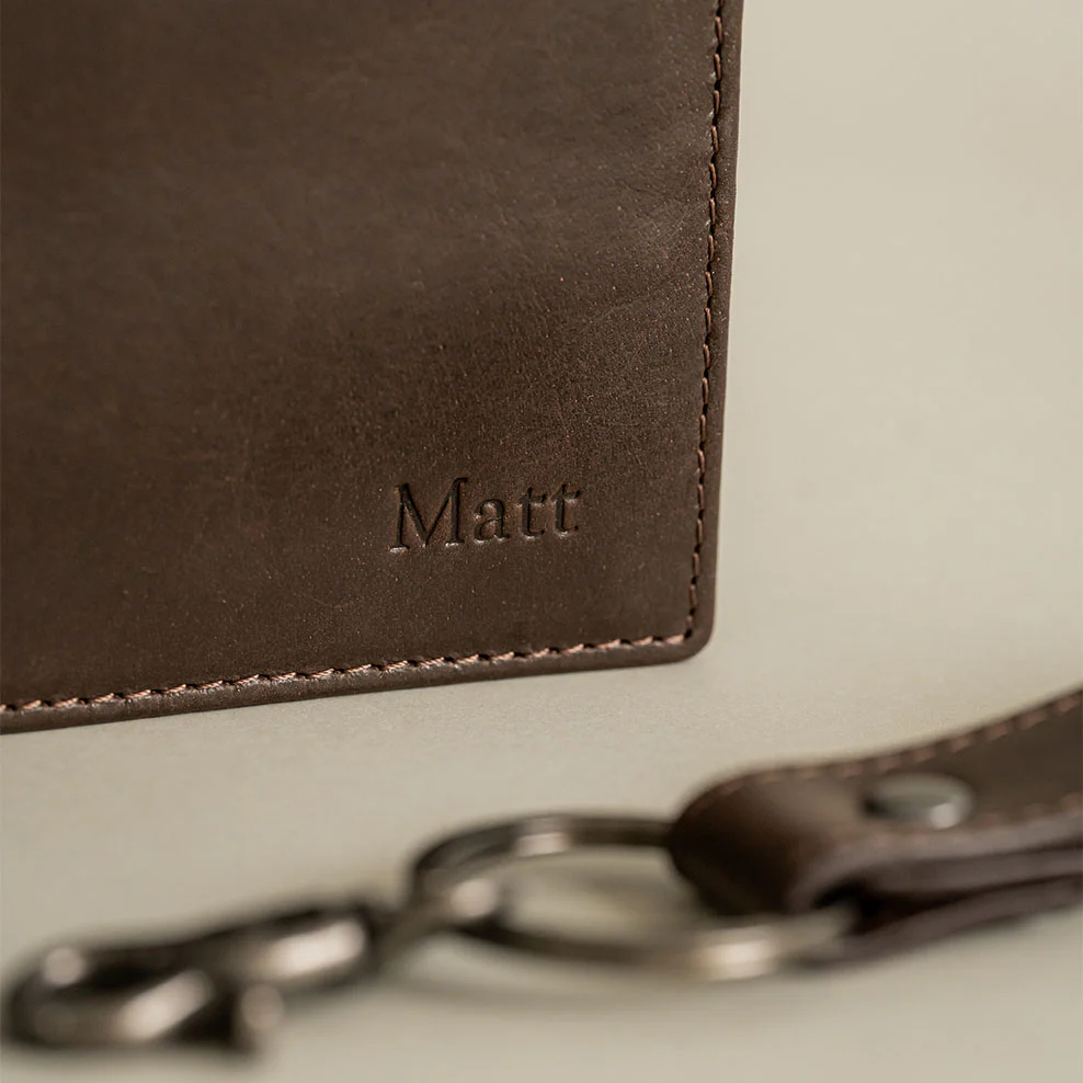 Personalised Leather Wallet & Keyring Set - Brown - Image 5