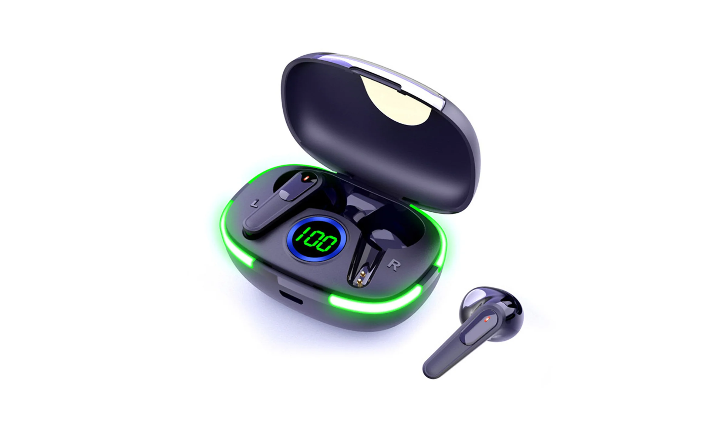 TWS Earbuds with LED Display - Black